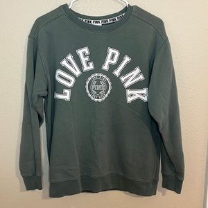 PINK VICTORIAS SECRET Green Graphic Pullover Crewneck Sweatshirt